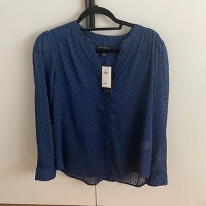 NWT Banana Republic Blue Swiss Dot Long Sleeve Blouse